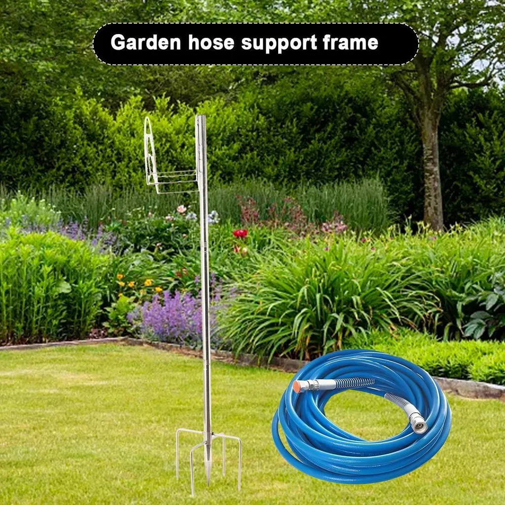 Support tuyau d'arrosage sur pied en métal robuste avec tablette utile
