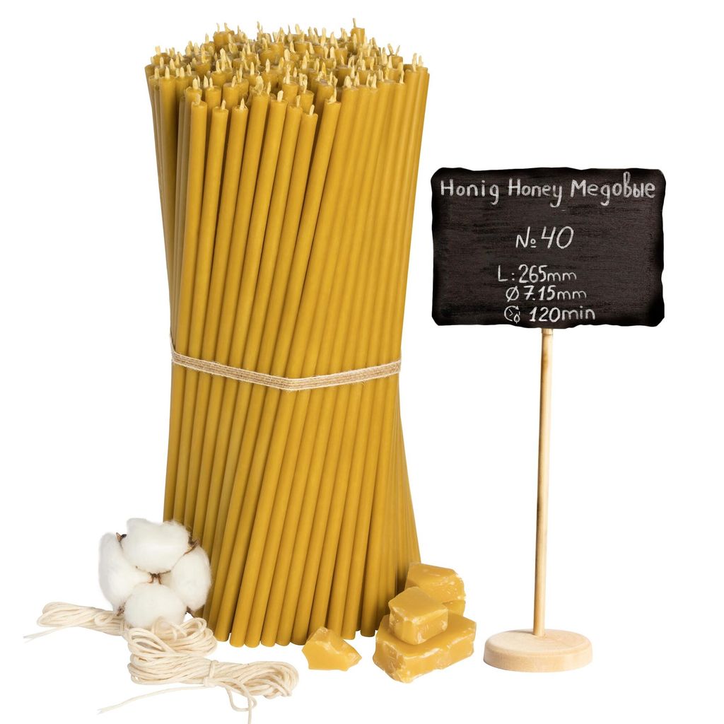 200 Stk. 2 Kg Ritual Kerzen 100% Bienenwachs Honig Gelb - Orthodoxe Kerzen für Gebet Tischdeko - Ungiftig, Ruß - Tropffrei, Nr. 40, 26,5 cm lang