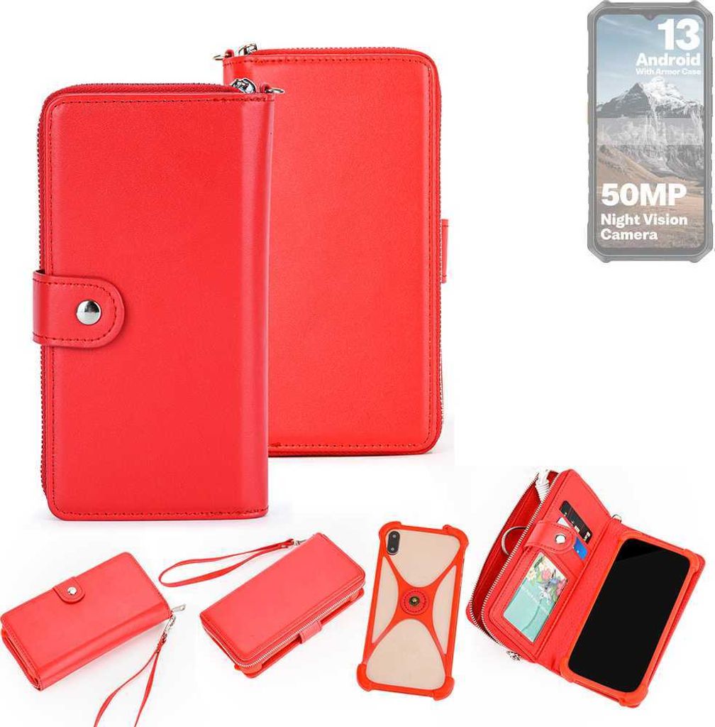 K-S-Trade 2in1 Schutzhülle Portemonnee Handyhülle mit Bumper kompatibel mit Ulefone Armor X13 Hülle Case Etui Geldbörse Smartphone rot (1x)