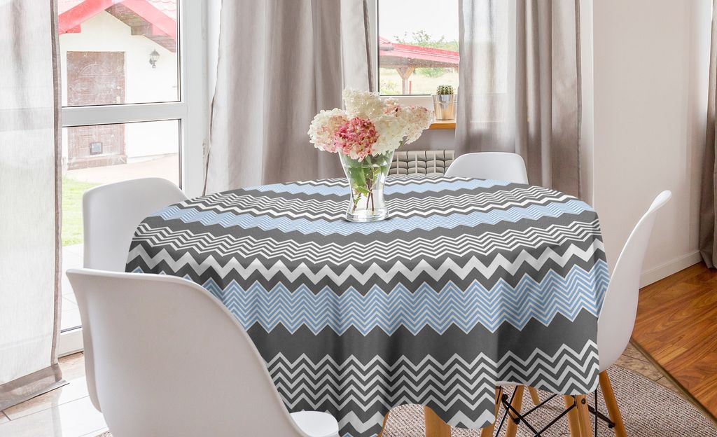 ABAKUHAUS Abstrakt Runde Tischdecke, Vintage Chevron-Design, Kreis Tischdecke Abdeckung für Esszimmer Küche Dekoration, 150 cm, Sky Blue schwachgrau