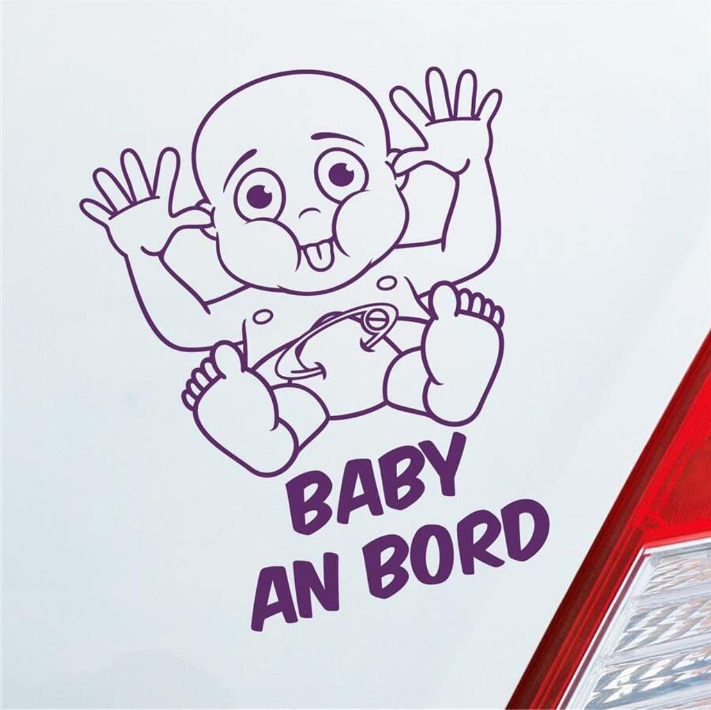 Auto Aufkleber Baby an Bord on Tour 23x28 cm Lila Sticker Heckscheibenaufkleber