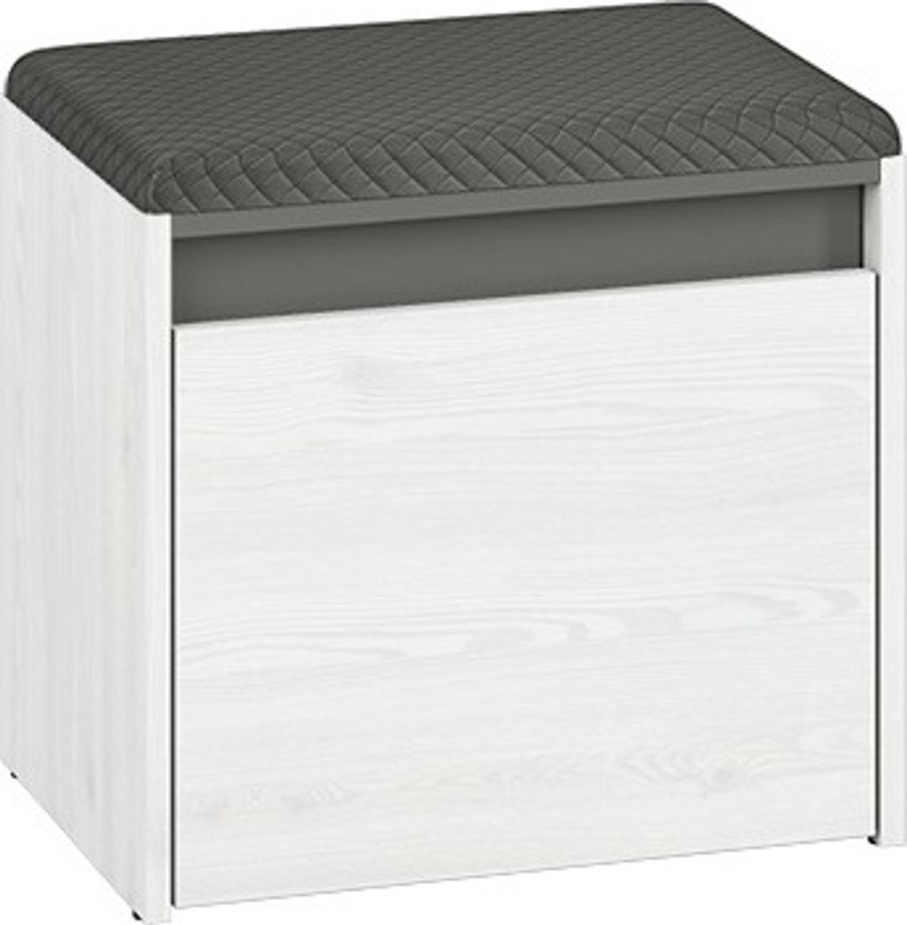 Schmale Schuhbank INGO – weiße Kiefer / anthrazit / grau
