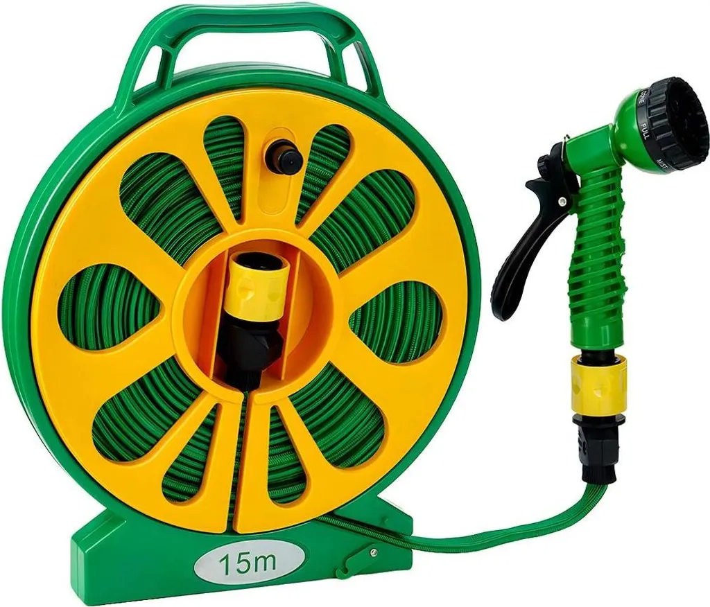 Tuyau d'eau 15m avec pistolet 5 réglages et raccords universels en PVC