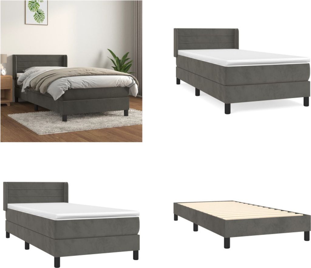 vidaXL Boxspringbett mit Matratze Dunkelgrau 80x200 cm Samt - Boxspringbett - Boxspringbetten - Bett - Schlafzimmermöbel