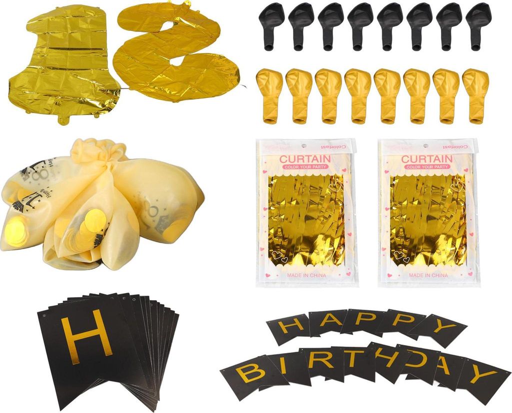 18. Geburtstag Ballons Set Schwarz und Gold glitzernde einfach zu installieren Happy Birthday Banner für Jungen und Mädchen