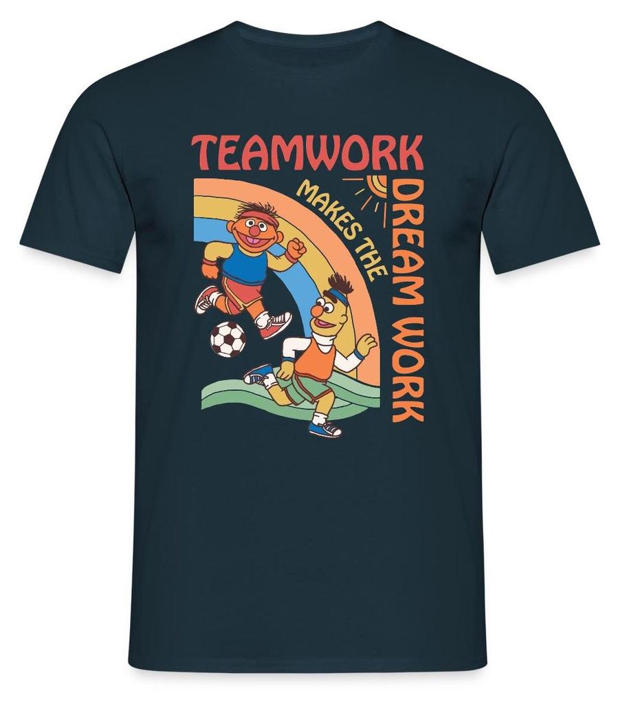 Spreadshirt Sesamstraße Teamwork Makes The Dream Work Mit Ernie Und Bert Männer T-Shirt, M, Navy