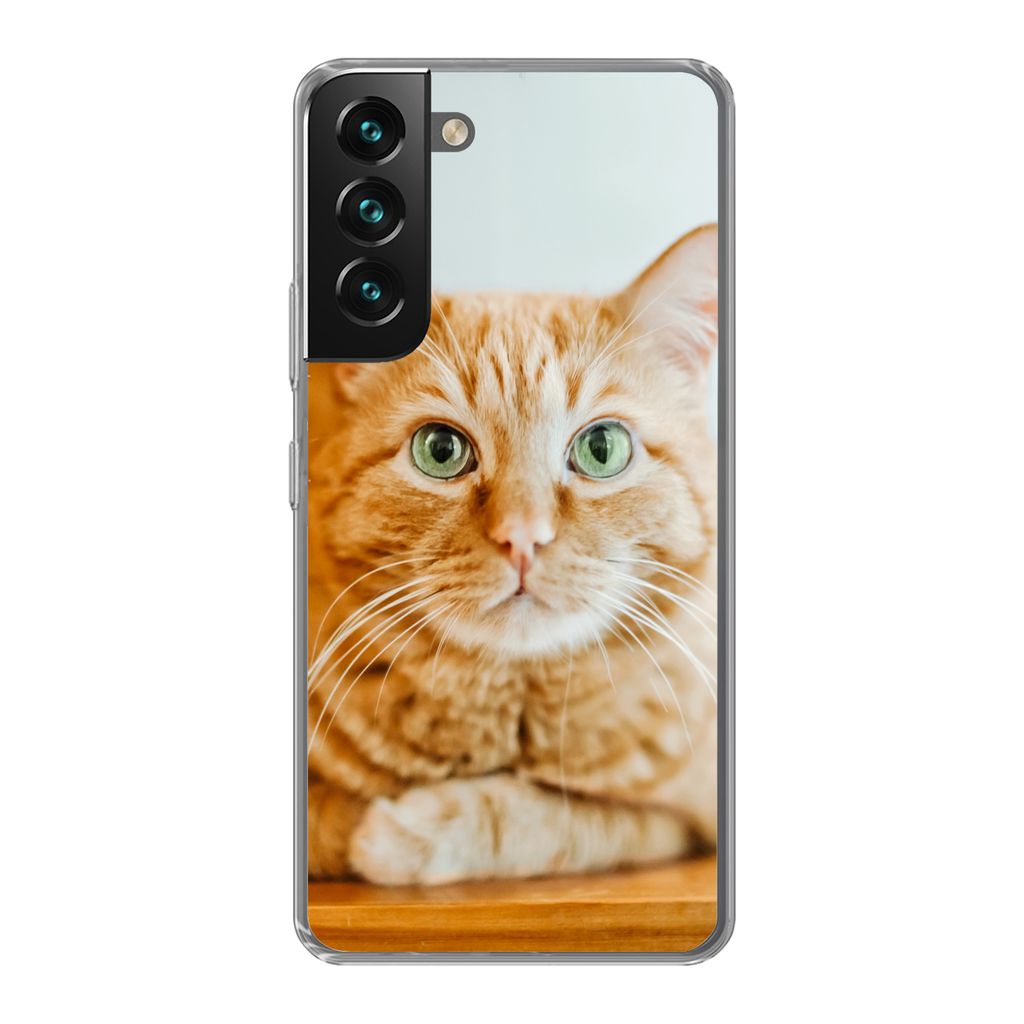MuchoWow Handyhülle Schutzhülle Hülle für Samsung Galaxy S22 Plus Katze - Holz - Schrank Silikon Softcase Handy Hülle - Schutzabdeckung