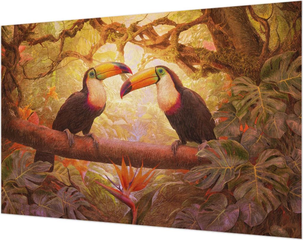 Wandtapete - Dekorative Tapete für Wohnzimmer- Tapetenfolie für Wanddekoration - 104x70 cm - Bunte Tukane