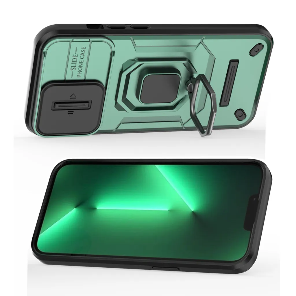 Custodia iPhone 13 Pro Verde Militare Protezione Fotocamera e Anello - 3