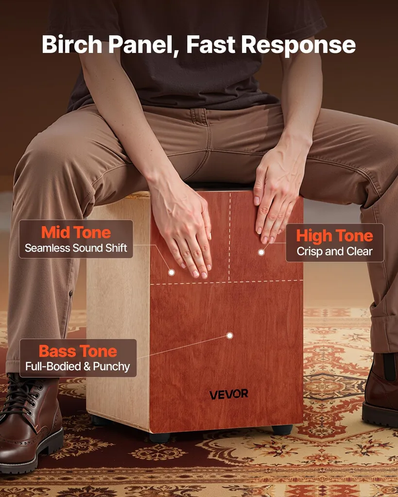VEVOR Cajon Percussion avec Cordes de Guitare et Pieds Silicone 43cm - 2