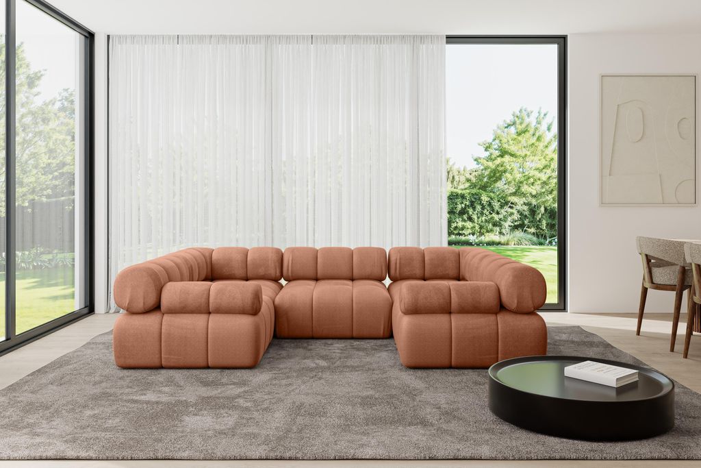 ALTDECOR Modulares Sofa Ecksofa in U-Form - Birno-U1 - 285x190x70 cm Apricot Corner modular Sofa Eckcouch Couch Wohnlandschaft Cauchsofa Polstersofa