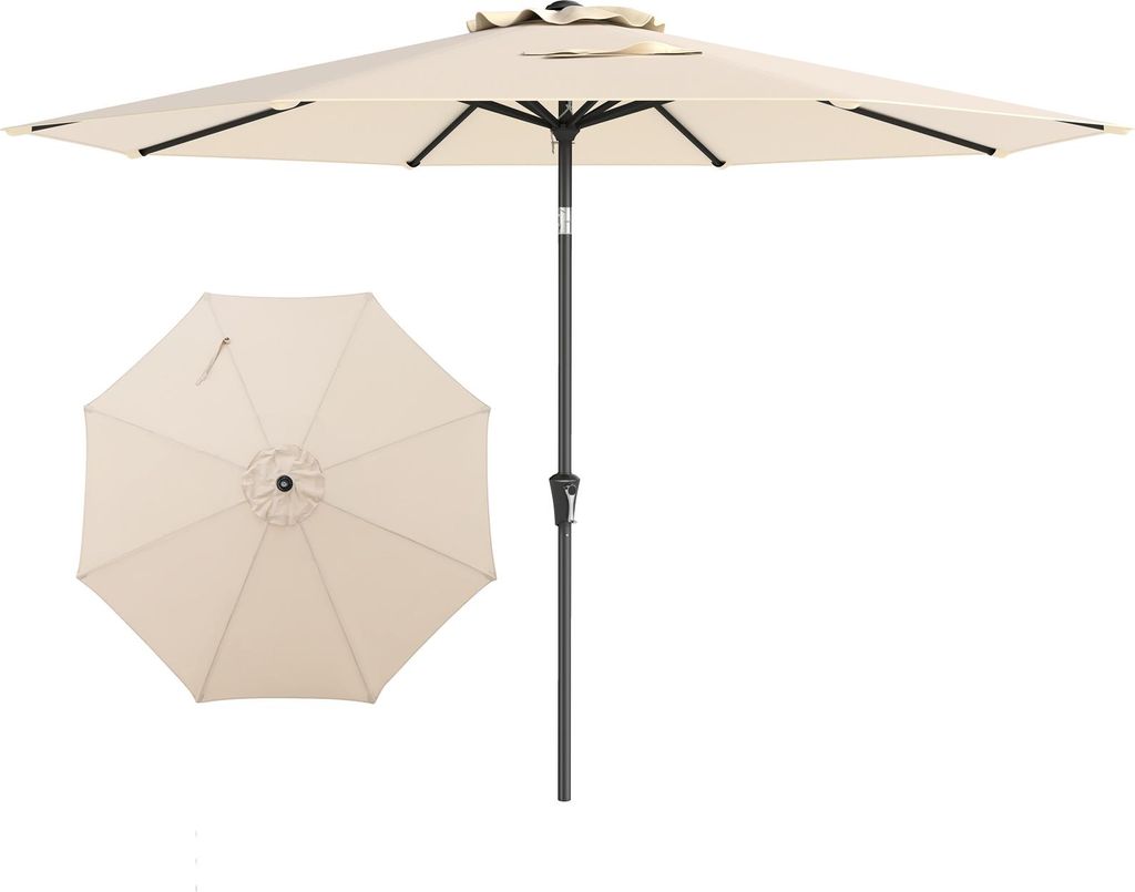 Goplus Strandschirm, Neigbarer Sonnenschirm mit 25° Winkel, Wasserdichtem Stoff und Kurbel, Schattenspender mit Sonnenschutz, Beige