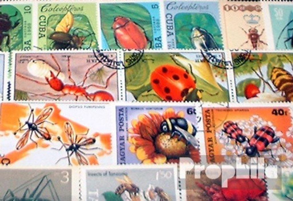 Briefmarken Motive 50 verschiedene Insekten Marken