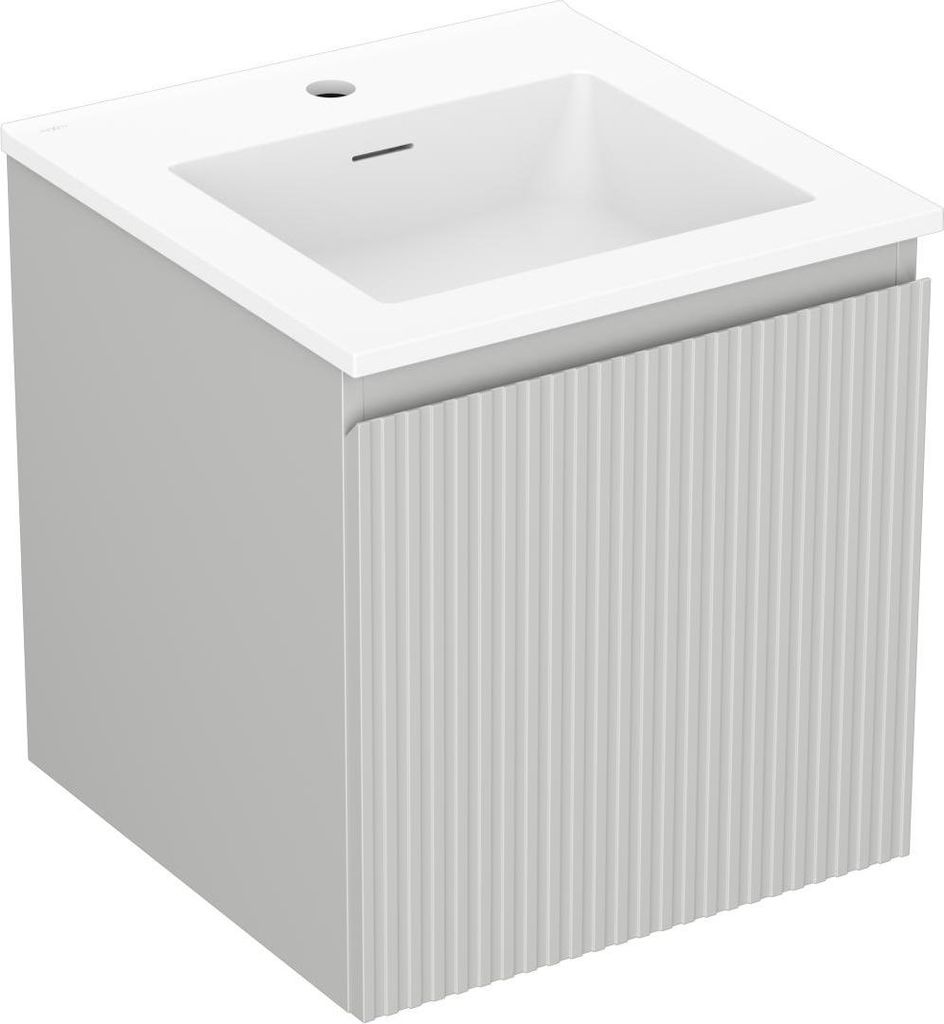 Mexen Rivel Badezimmerschrank 45 cm mit Waschbecken Otis, 1 Schublade, gerillt, grau matt/weiß matt - 91A20-04547-1-BF62-W18M01