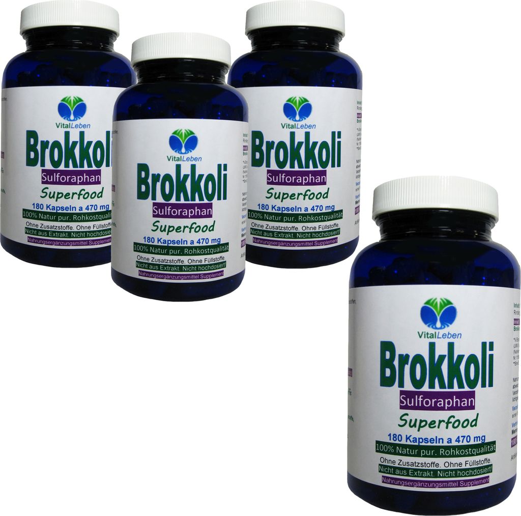 Brokkoli Broccoli 720 (4x180) Kapseln - Sulforaphan & Indol-3-Carbinol - Antioxidantien & Vitamine C E K, B-Komplex + Calcium Magnesium Eisen Selen