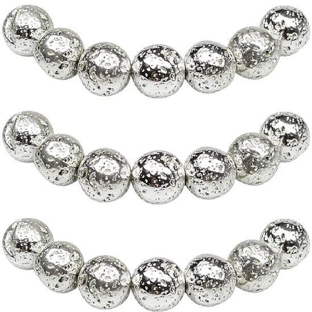 Bijou Minéral : Collier en perles de lave argentée 8mm pour lithothérapie