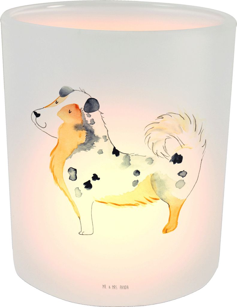 Mr. & Mrs. Panda Kerzenhalter Glas Hund Australien Shepherd - Transparent - Geschenk, Windlicht, tisch, Kerzenglas, Familienhund, Sprüche, kerzenb...
