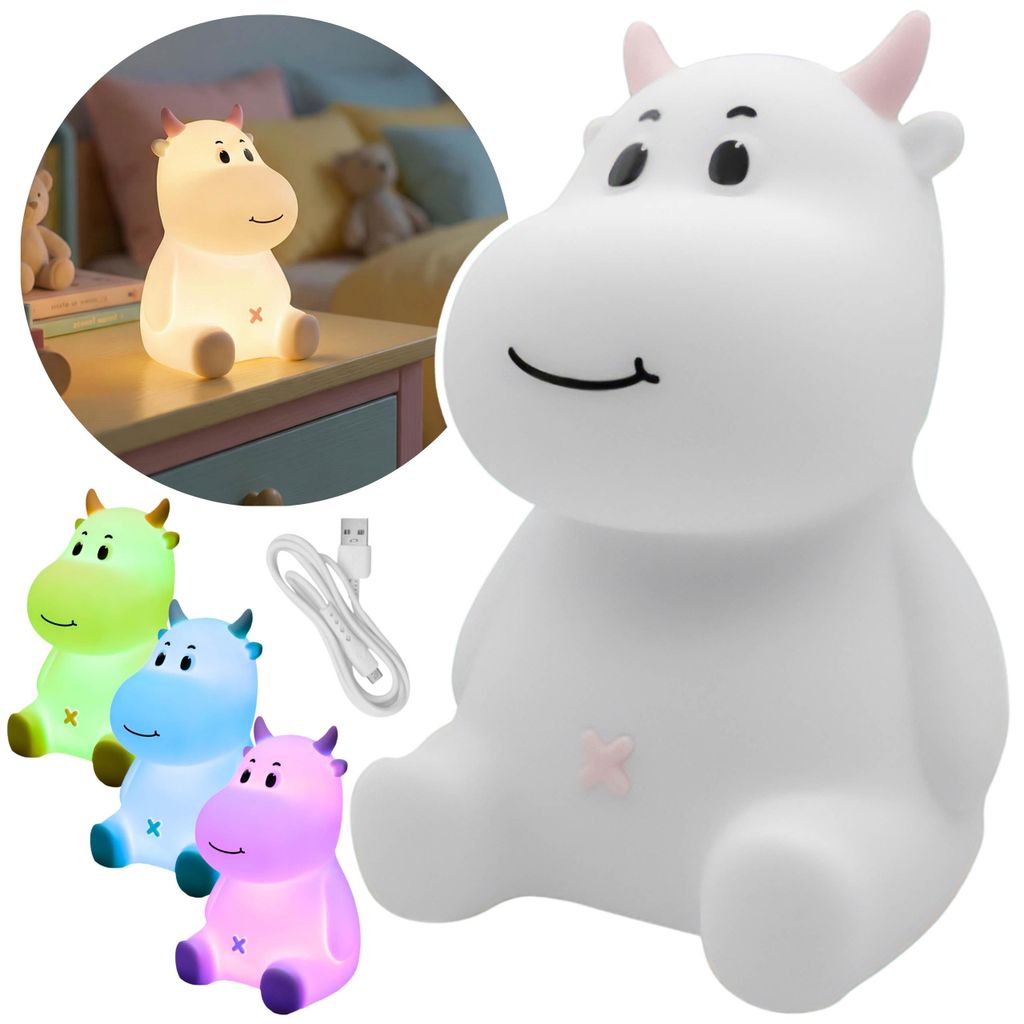 Mary’s LED Silikon-Nachtlicht Kuh fürs Kinderzimmer, Einschlaflampe für Kinder, USB-aufladbar, Warmweiß & RGB