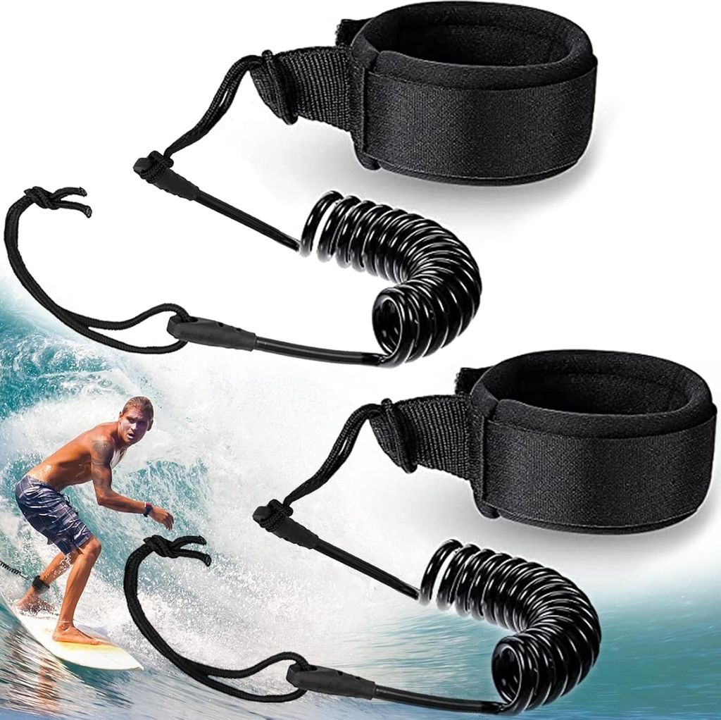2x Surfboard Leash mit Klettverschluss - 10 Fuß, 5,5 mm Dicke, Für Stand-Up Paddleboarding und Surfen - Schwarz