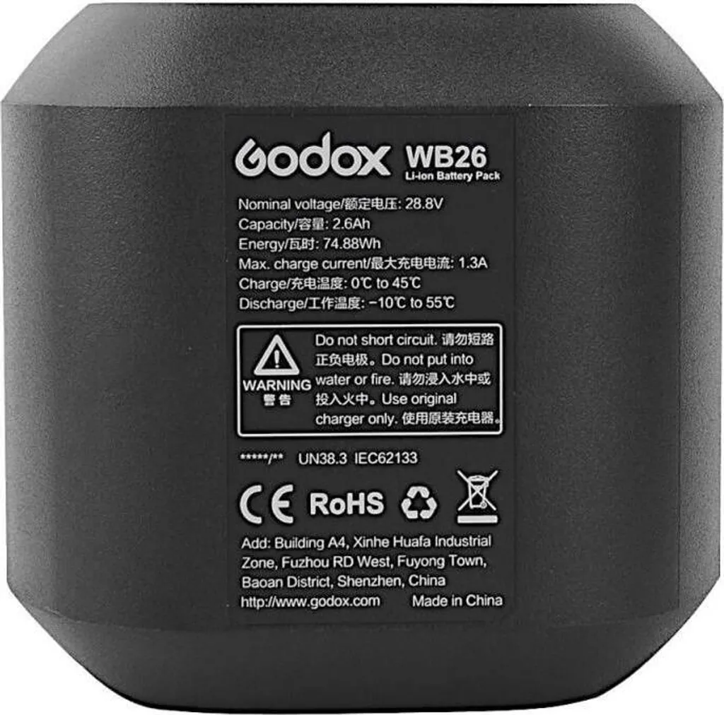 Batterie Rechargeable Godox WB26 pour Flash Autonome AD600 Pro Witstro