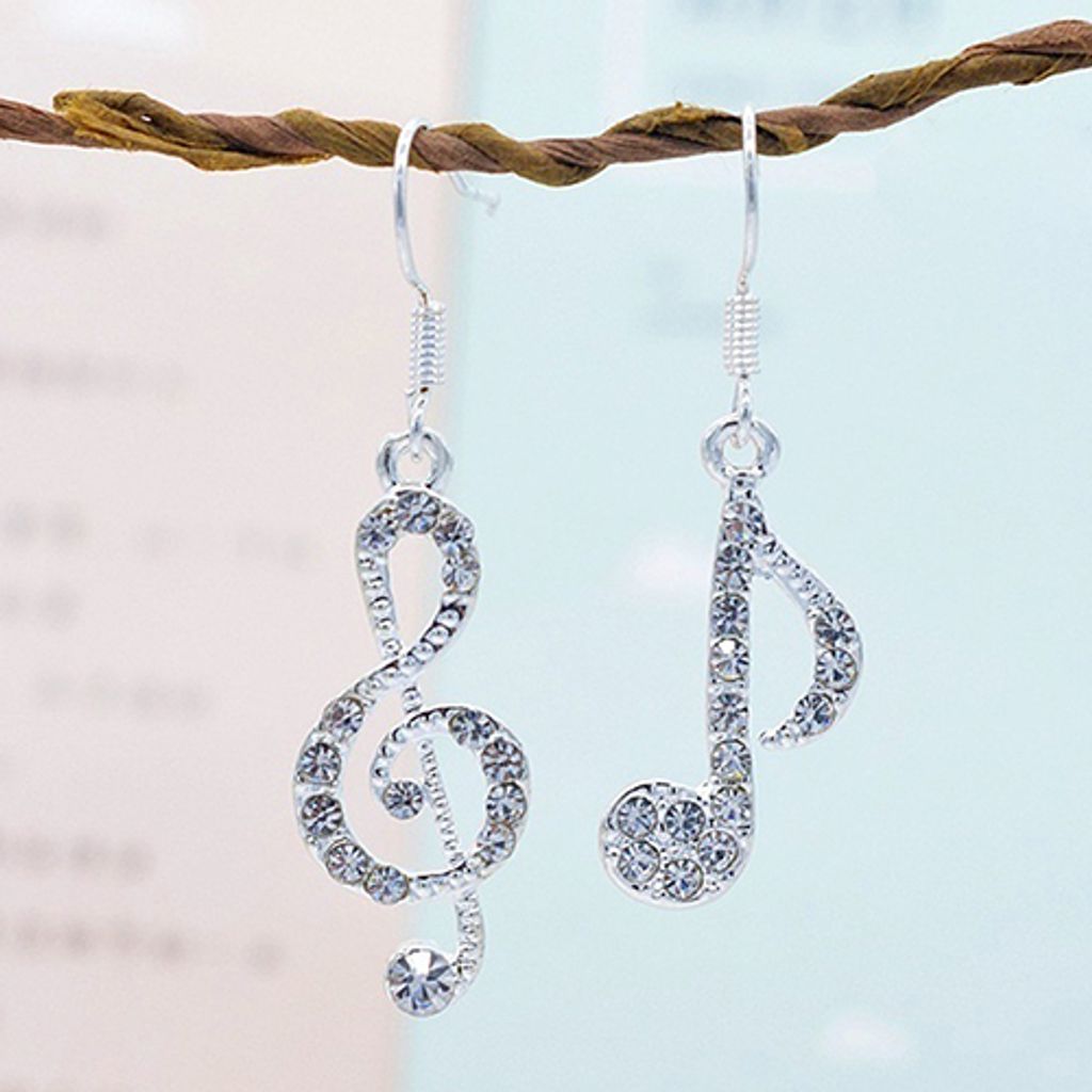 Damenmode, Musiknote, elegant, silberfarben, Schmuck, Charm-Haken-Ohrring