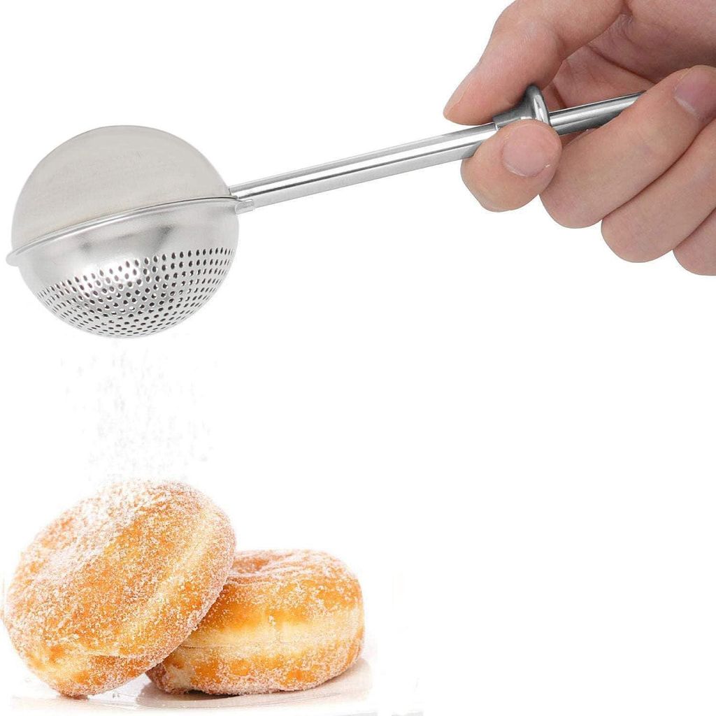 Mehlstreuer zum Backen, Einhandbedienung mit Federgriff, Puderzuckerstreuer aus 18/8 Edelstahl, Mehlsieb zum Aufnehmen und Bestäuben, 1/2 Packung