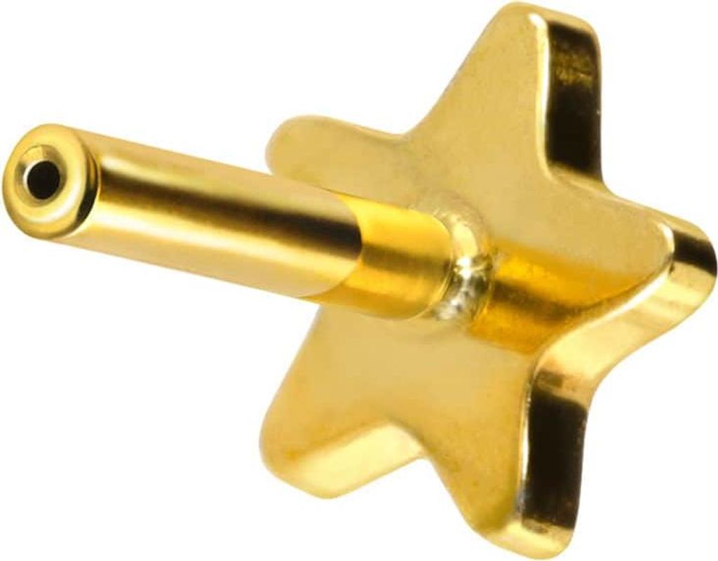 Ohrpiercing, Nasenpiercing Titan Labret mit Push Fit ohne Kugel STERN Gold Stablänge: 7mm | Stabstärke: 1,2mm