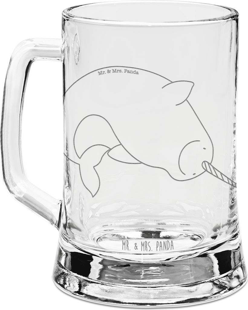 Mr. & Mrs. Panda Krug Narwal - Transparent - Geschenk, Bierkrug Mit Gravur, Hausfrau, Meer, Aufräumen, Seidel, Kinderzimmer, Humpen, Putzen, Wal, ...