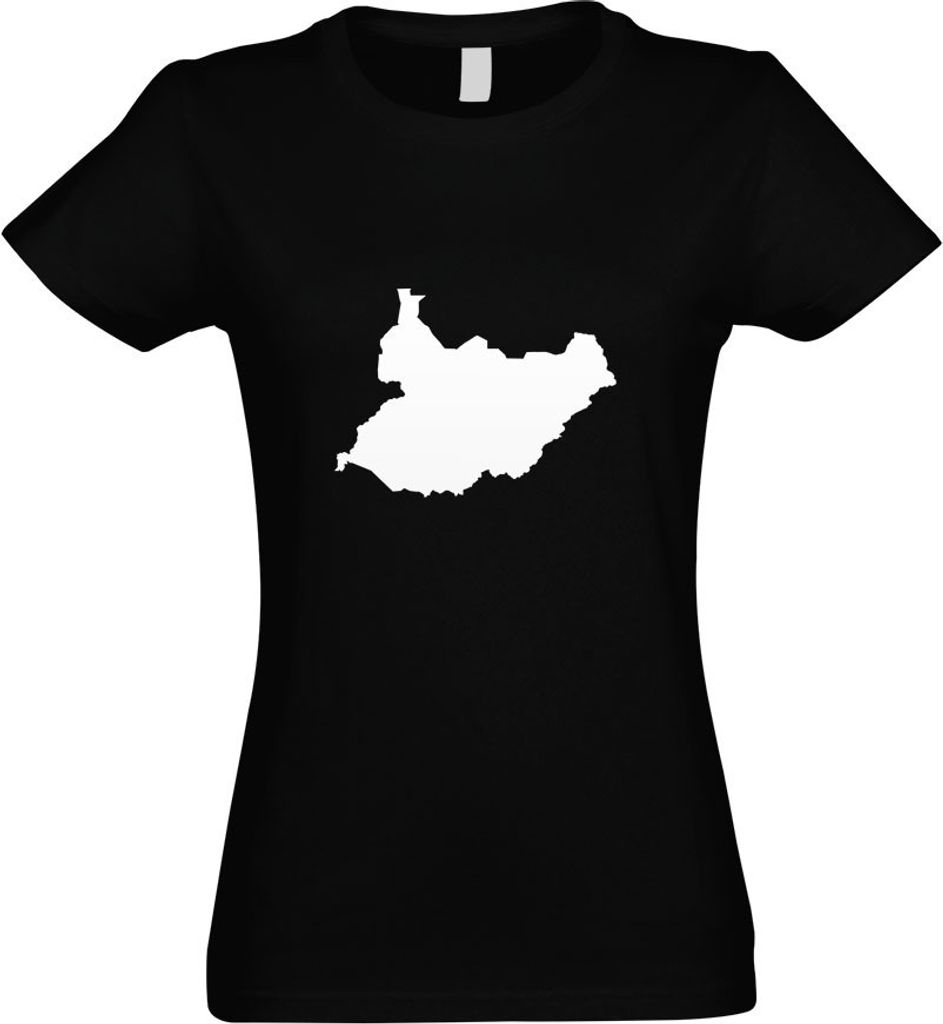 Kiwistar - T-Shirt tailliert - Damen - schwarz - Südsudan Umriss Kontur - mit Motiv Bedruckt - Funshirt Design - Sport - Freizeit - Damen - XL