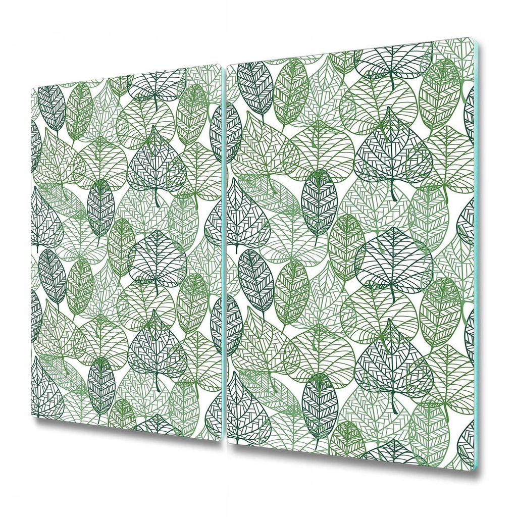 Küchenschneidebrett - Glasschneidebrett - Herdabdeckung - 2x 30x52 cm - Grün geäderte Blätter