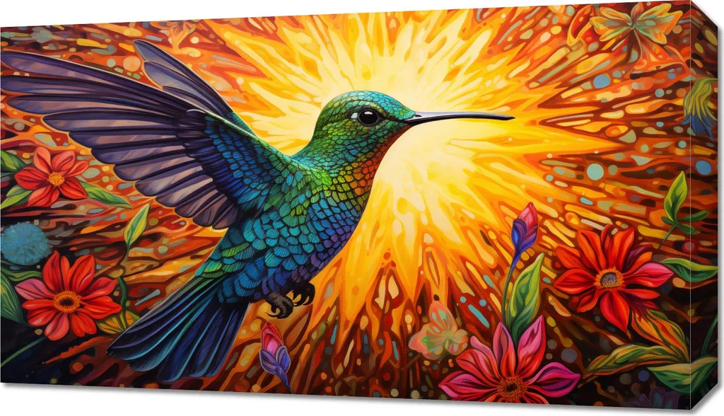 Décoration Murale Colibri Multi-Couleurs 70x40 cm Cadre Format Paysage