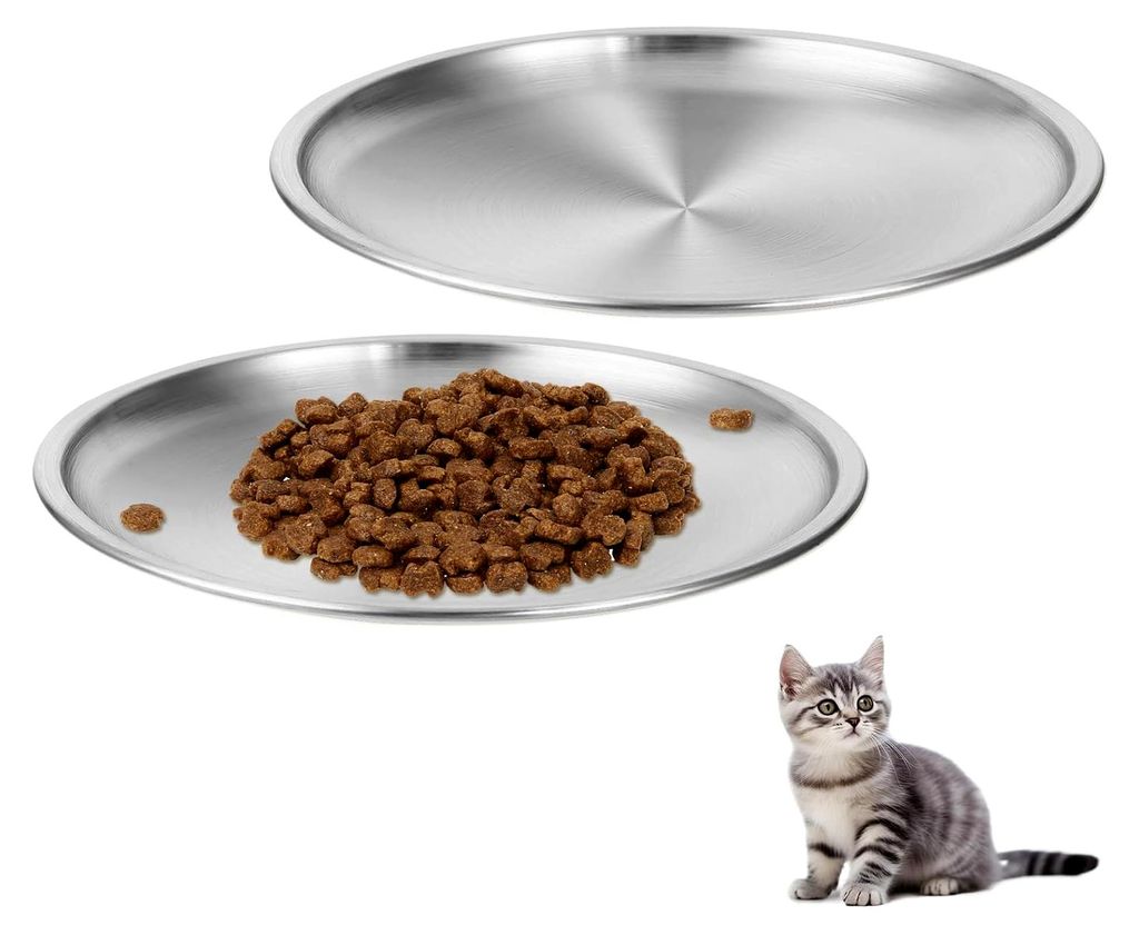 4 Stück Katzennapf Flach Edelstahl, 14 cm Futternapf Katze für Katzen mit Breiten Schnurrhaaren Surefeed Futterschale Trinknapf Katze Napf Katze ...