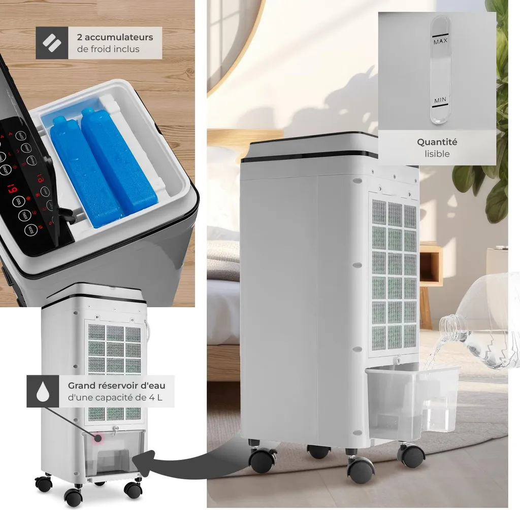 Climatiseur mobile monobloc blanc programmable pour chambre et salon - 4