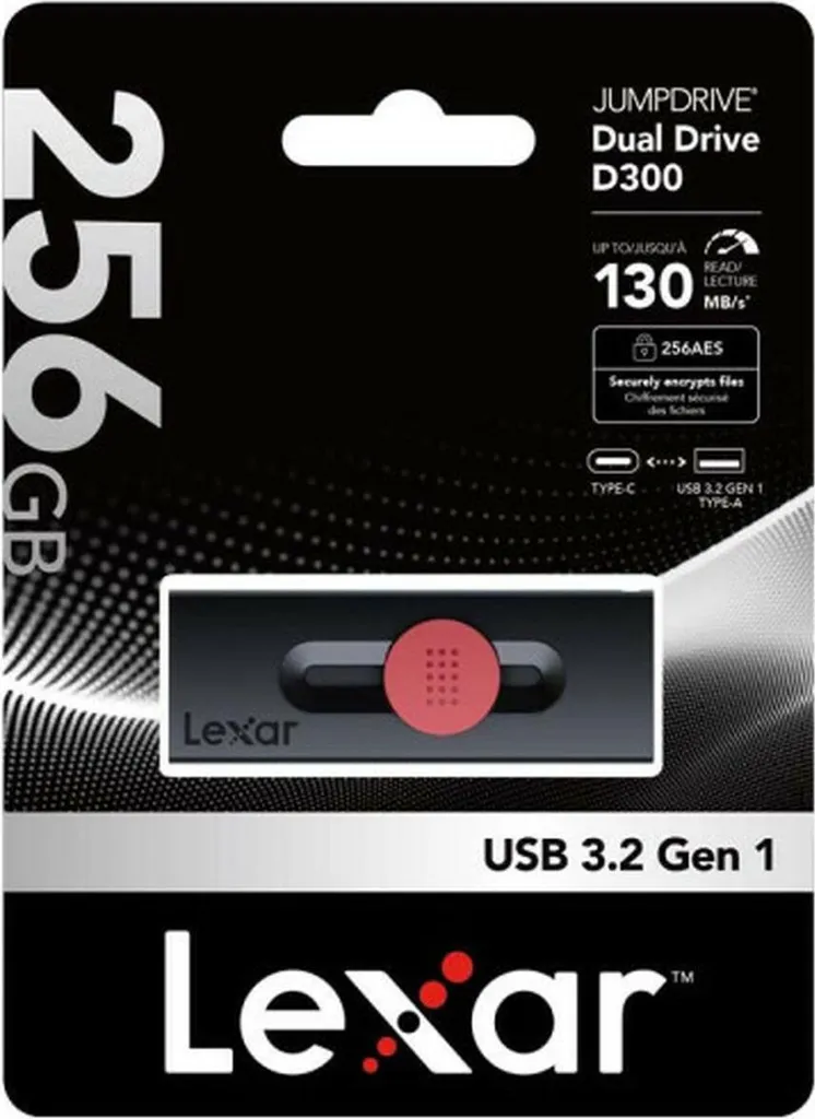 Clé USB 3.2 Lexar 256 Go double connecteur Type-C et Type-A