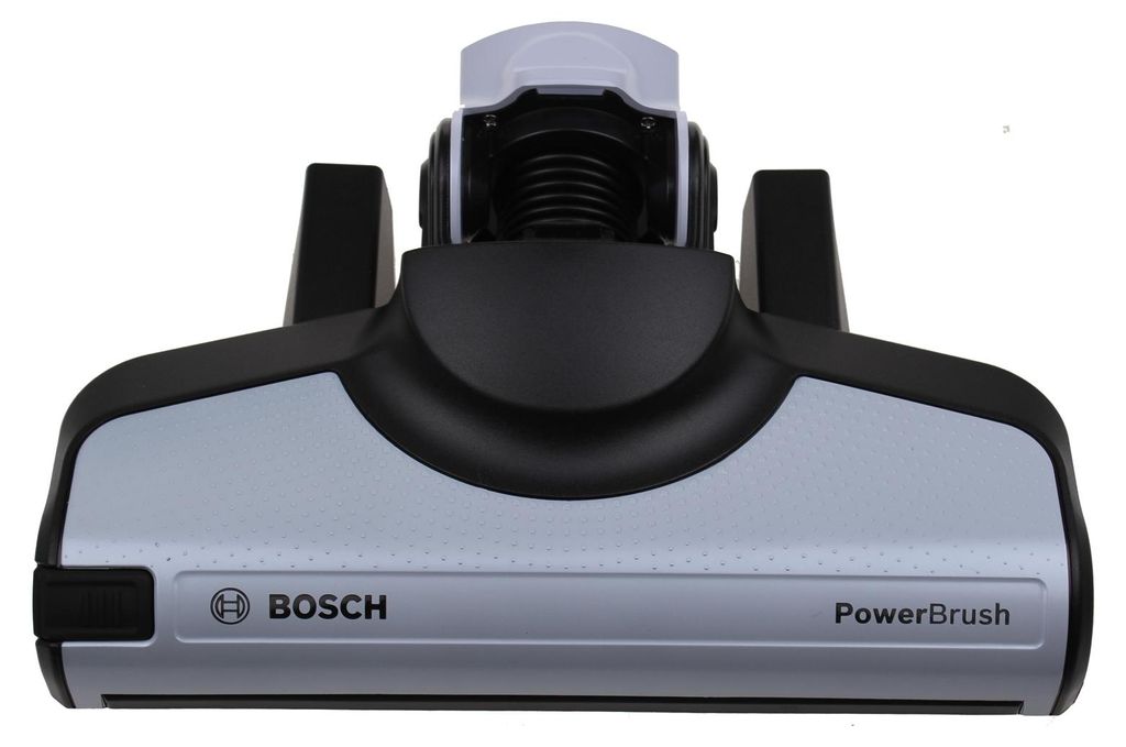 A close-up, front-facing view of a vacuum cleaner floor head.