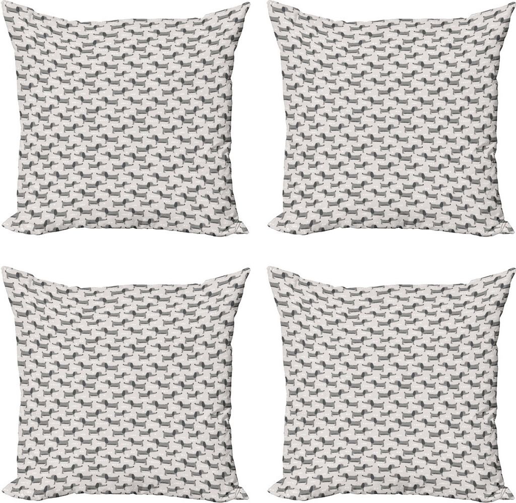 ABAKUHAUS skandinavisch Kissenbezug Set (4 Stück), Hand gezeichnete Welpen, Moderner Doppelseitiger Digitaldruck, 50 cm x 50 cm, Perle und Grau