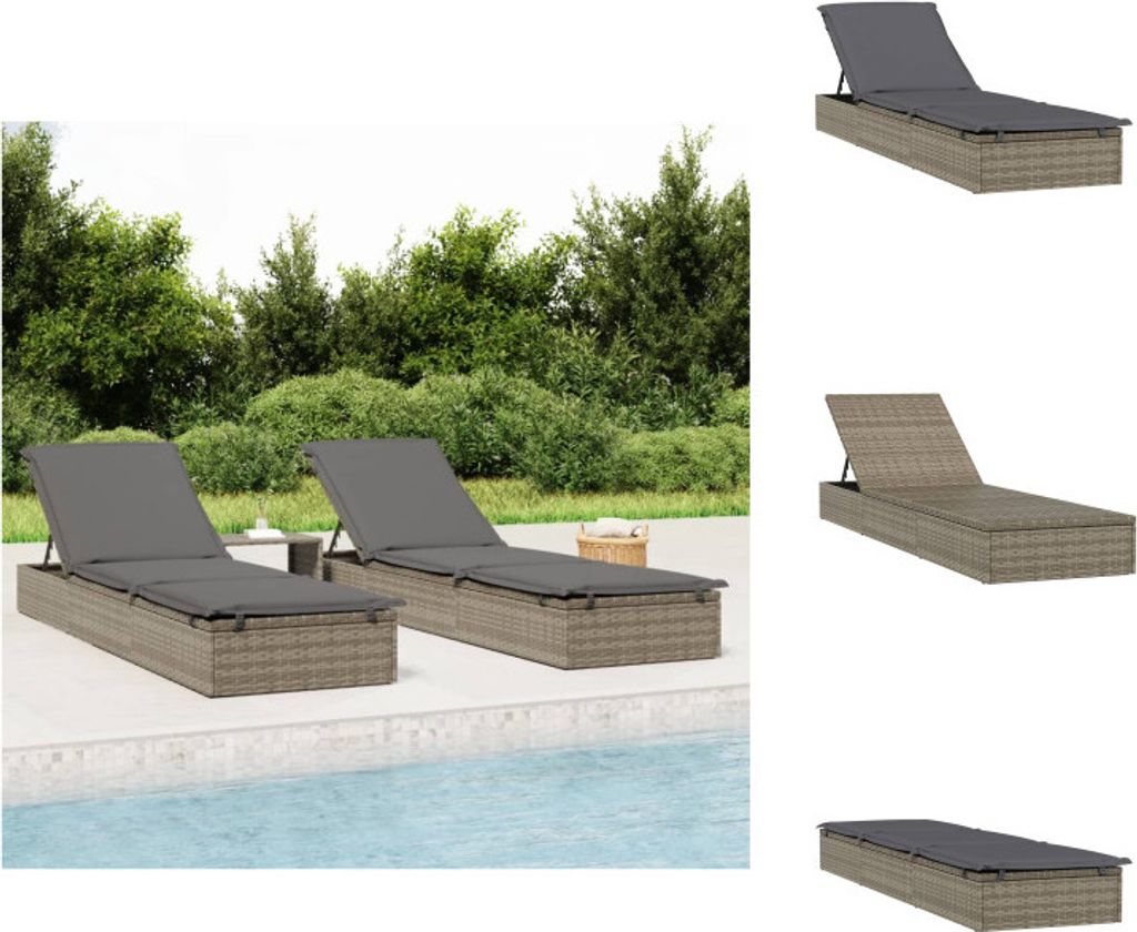 vidaXL Sonnenliege mit Kissen Grau 201x55x62 cm Poly Rattan - Sonnenliegen