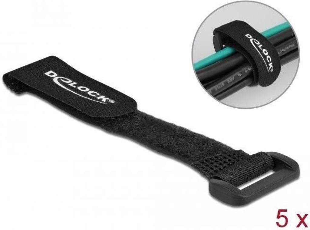 DELOCK Klett-Kabelbinder Schlaufe L150 xB20mm schwarz 5Stk.