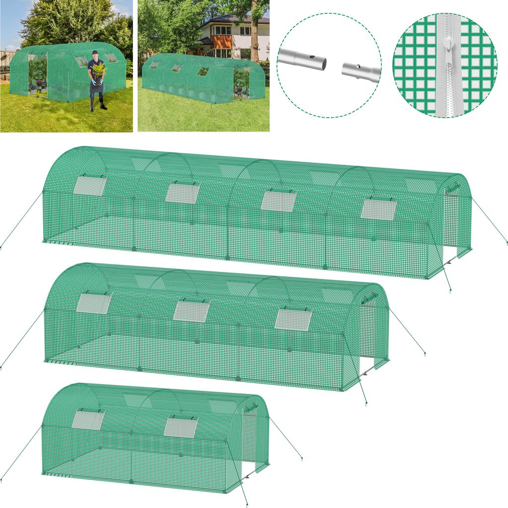 YARDIN Foliengewächshaus Tomatenhaus Gewächshaus Folientunnel Garten Treibhaus mit Tür & Fenstern 3x8x2m HDPE+LDPE-Folie mit UV-Schutz Stahlrohr...