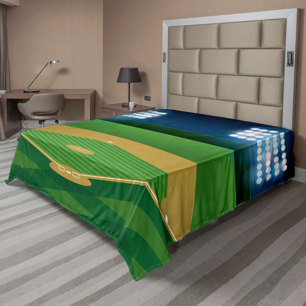 ABAKUHAUS Sport Bettlaken, Cartoonish Szene von Stadium mit Schwer Spots und Fild Match Game Baseball-Themed, weiches bequemes oberes Bettlaken fü...