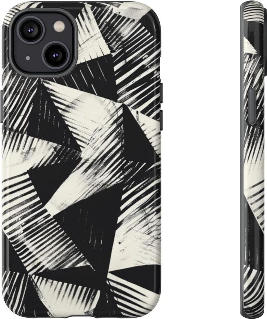 Schwarz-weißes geometrisches Muster – Hülle Kompatibel mit iPhone 14 Plus