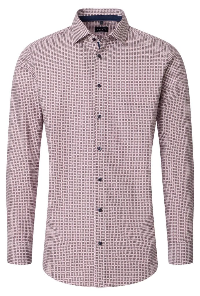 VENTI Herren Businesshemd Langarm Kent Modern-Fit Rot Muster 41