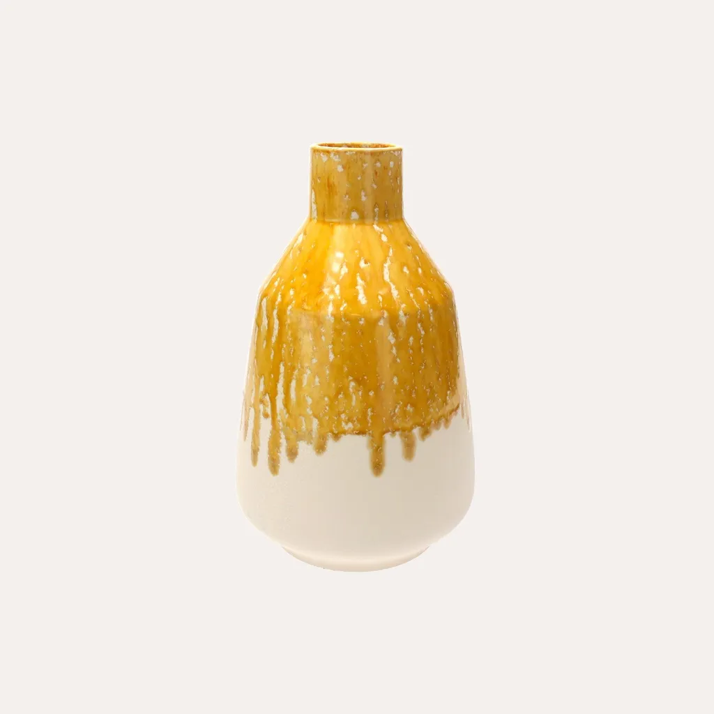 Vase amphore céramique jaune ocre 28 cm stable et imperméable