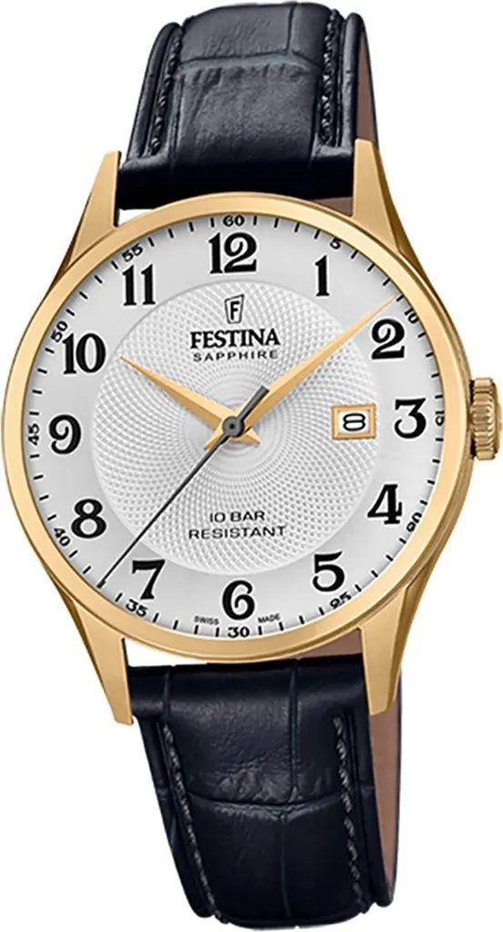 Montre Suisse Festina F20010/1 Cuir Noir avec Verre Saphir Inrayable