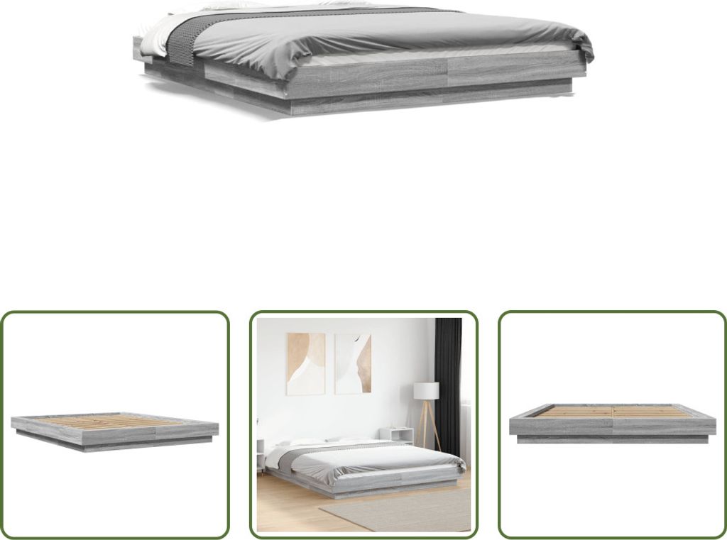 The Living Store Bettgestell Grau Sonoma 160x200 cm Holzwerkstoff