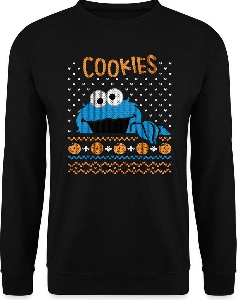 Spreadshirt Sesamstraße Krümelmonster Ugly Xmas Uni Pullover, XXL, Schwarz
