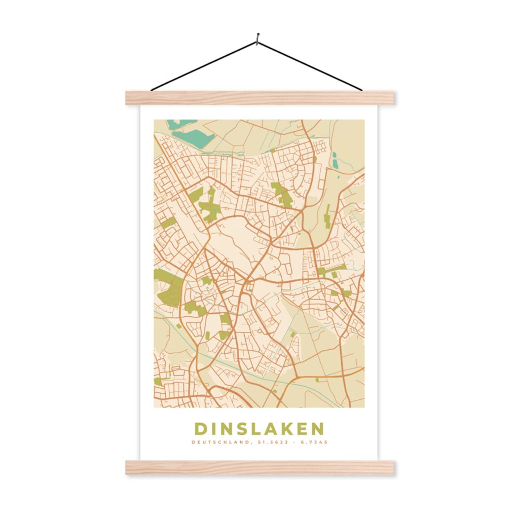 MuchoWow Textilposter Stadtplan - Dinslaken - Stadtplan - Vintage 60x90 cm mit holzfarbenen Rahmen - Textil