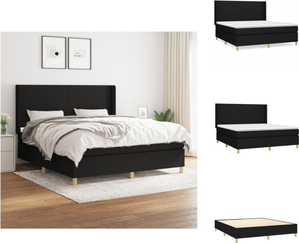 vidaXL Boxspringbett mit Matratze Schwarz 160x200 cm Stoff - Betten & Bettgestelle
