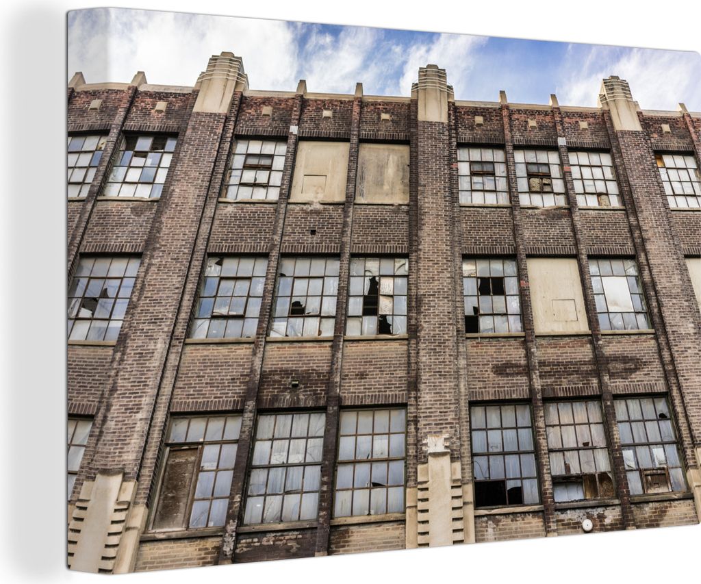 OneMillionCanvasses - Leinwandbilder - 140x90 cm, Verlassenes Gebäude mit eingeschlagenen Fenstern, Wandbilder Kunstdruck Wanddekoration - Foto ...