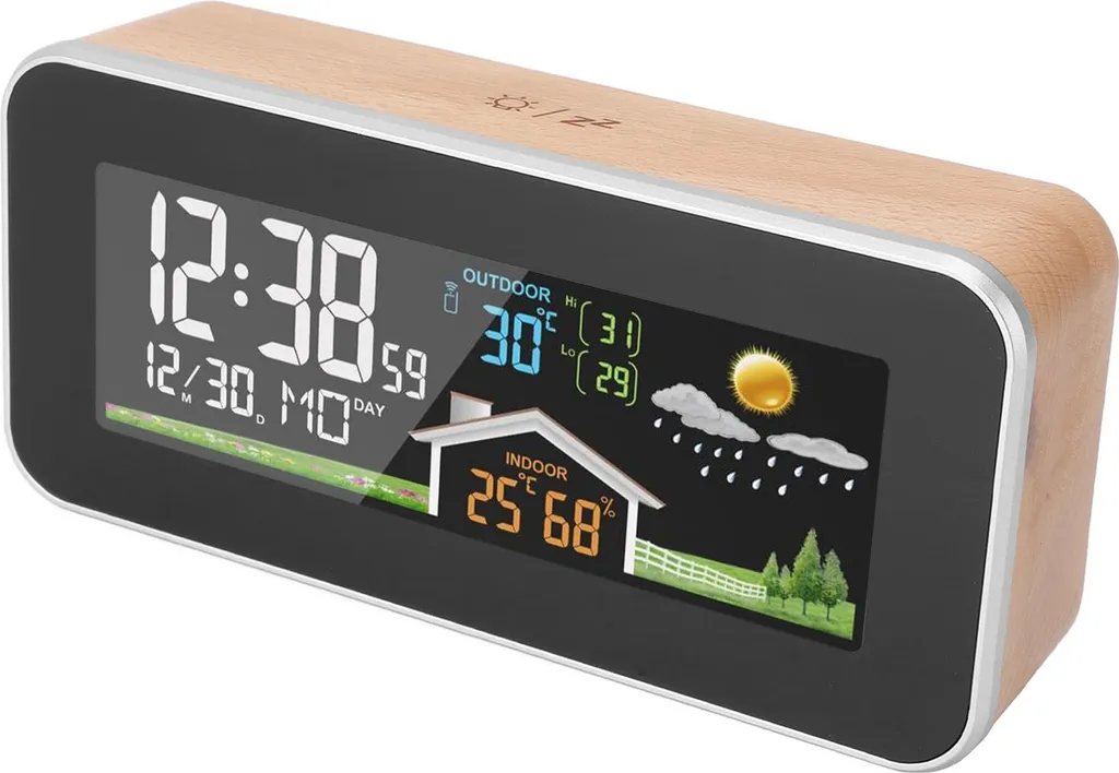 Station météo domestique avec réveil et thermomètre sans fil intérieur - 5